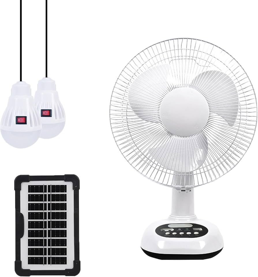 Ventilateur Solaire Rechargeable + 2 ampoules