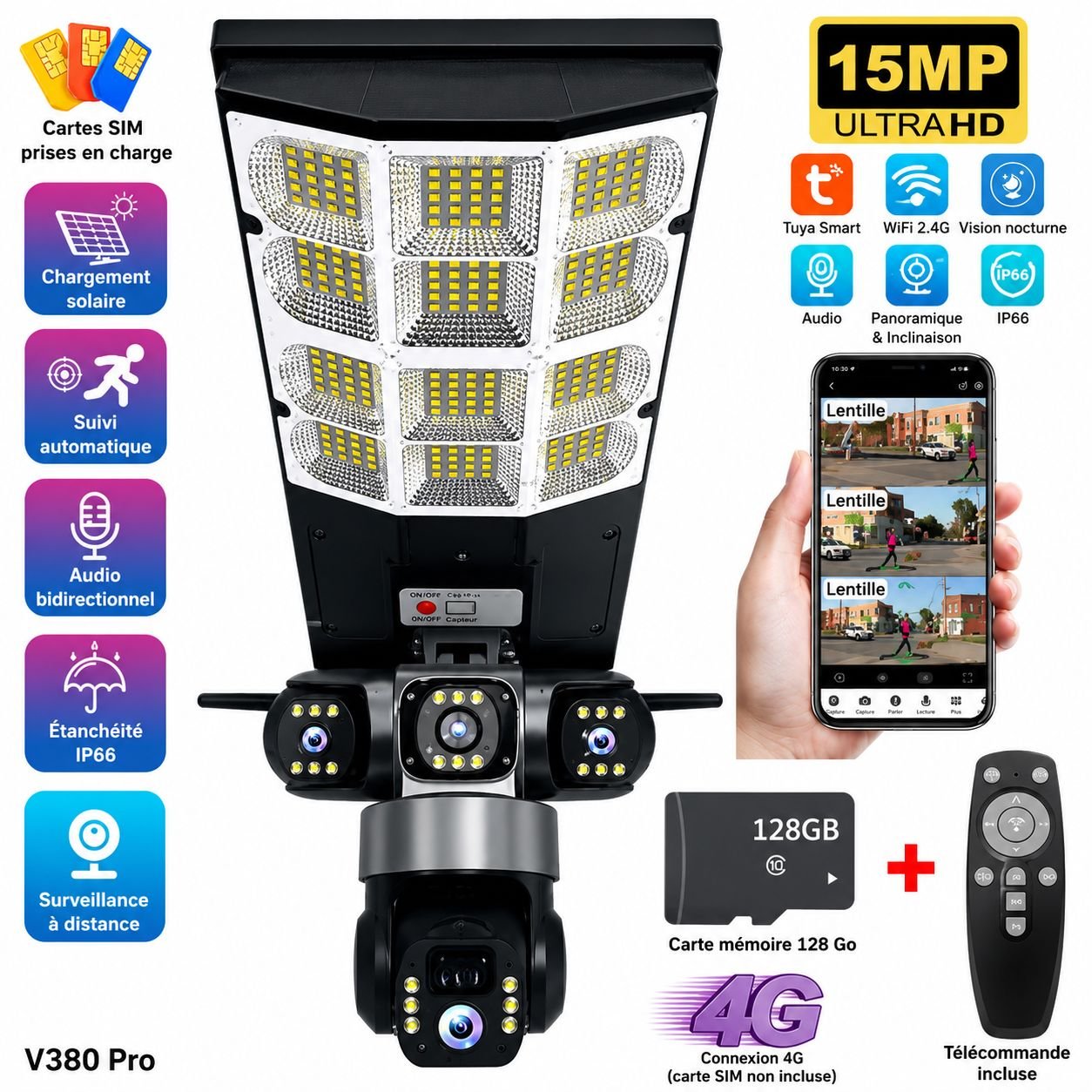 Lampe Solaire + Caméra de Surveillance